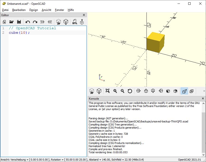 3D Konstruktion mit OpenSCAD – Einführung OpenSCAD_005