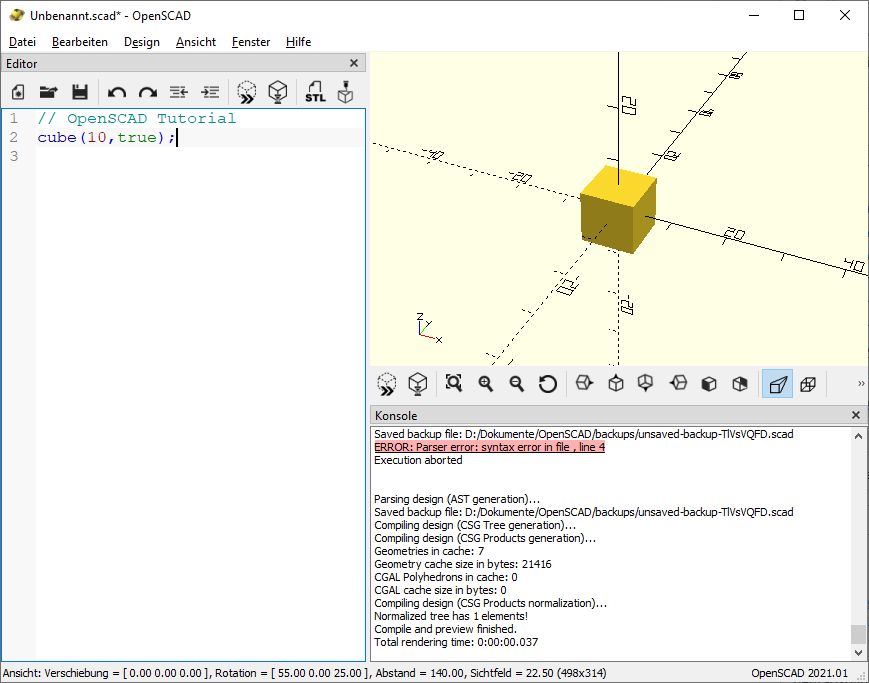 3D Konstruktion mit OpenSCAD – Einführung OpenSCAD_009