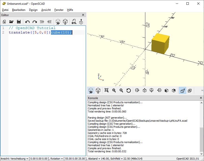 3D Konstruktion mit OpenSCAD – Einführung OpenSCAD_016
