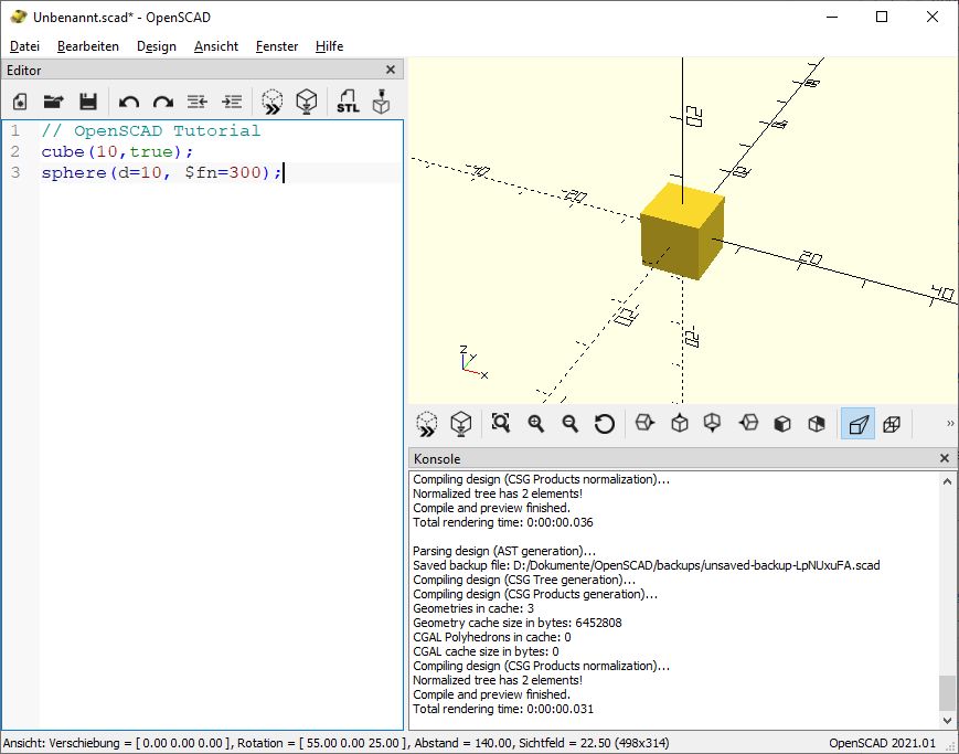 3D Konstruktion mit OpenSCAD – Einführung OpenSCAD_017
