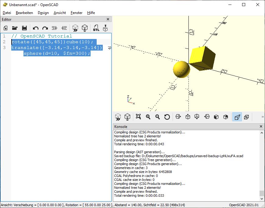3D Konstruktion mit OpenSCAD – Einführung OpenSCAD_021