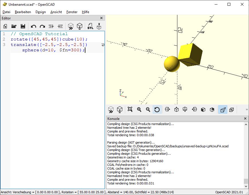 3D Konstruktion mit OpenSCAD – Einführung OpenSCAD_022
